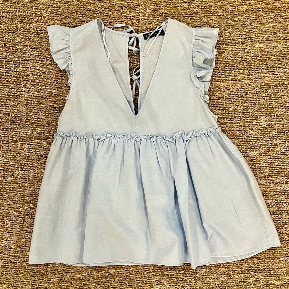 ZARA - Light blue cotton babydoll ruffle top. Size XS